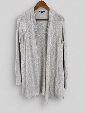 James Perse Light Gray Linen Cotton Asymmetrical Cardigan Sweater Size Medium